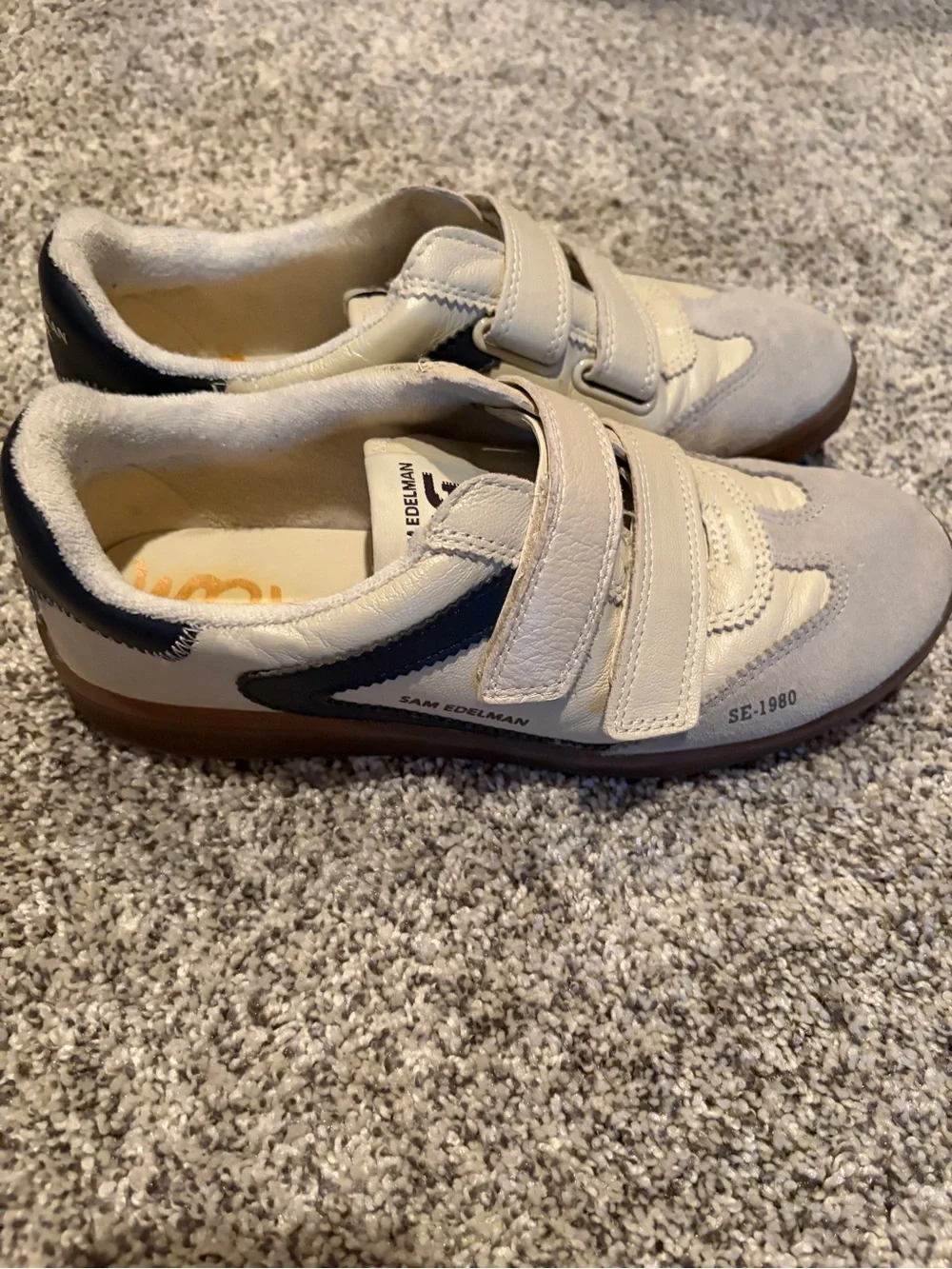 Sam Edelman Beige and Navy Velcro Sneakers